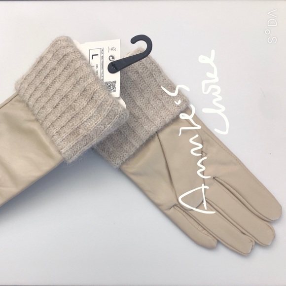 Zara Women’s Leather Knit Gloves(Beige US M, L/EUR M, L) - Picture 6 of 8
